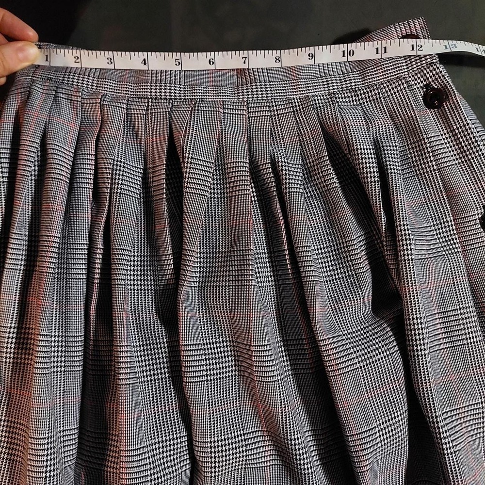 Vintage black, white, and red plaid midi skirt with side button detail - Picture 3 of 5
